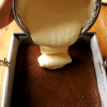 Pour topping over brownie base