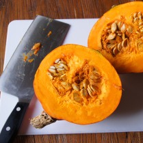 Cut pumpkin in half