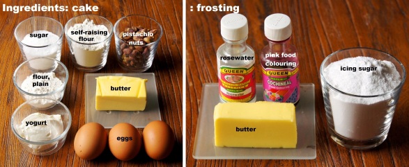 Ingredients: Pistachio Cake with Rosewater Frosting